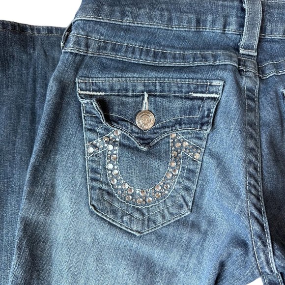 TRUE RELIGION RHINESTONE STRAIGHT LOW-RISE JEANS - Picture 4 of 5